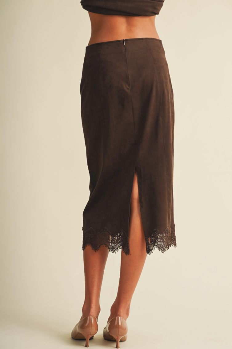 Scallop-trim Microsuede Midi Skirt