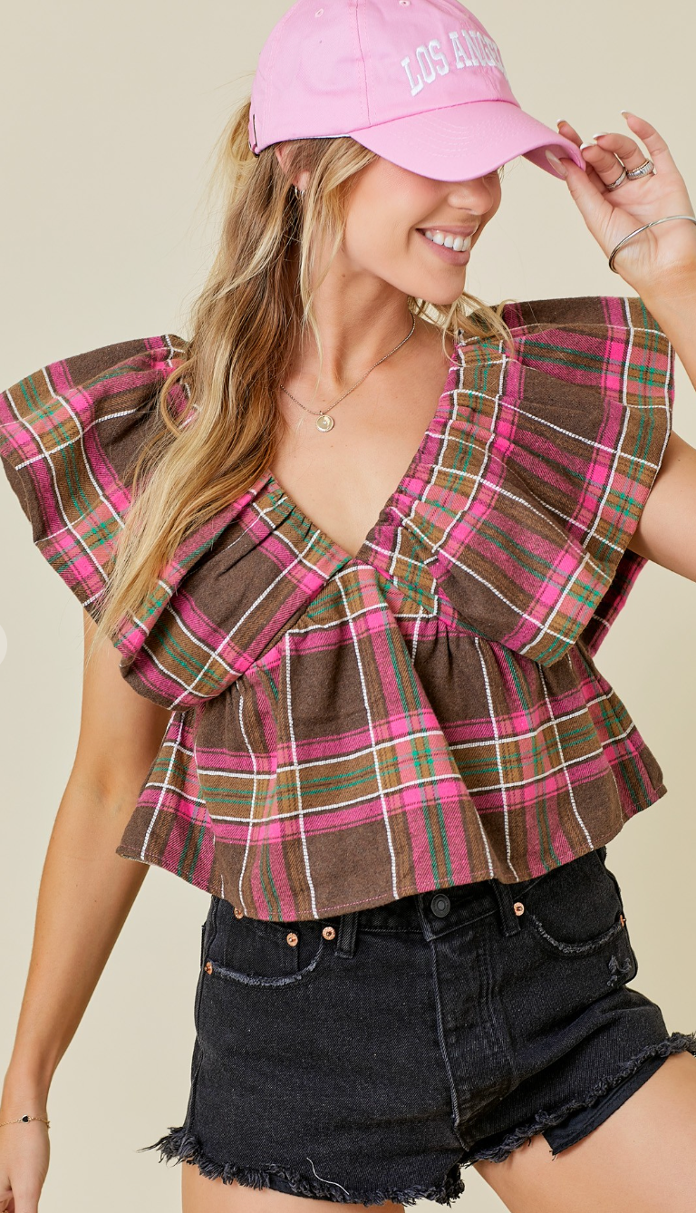 V-Neck Ruffle Babydoll Top