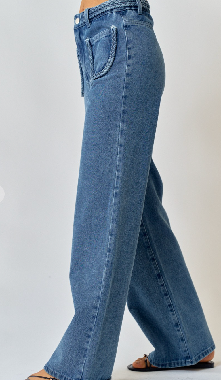 Straight Leg Braided Detail Pants