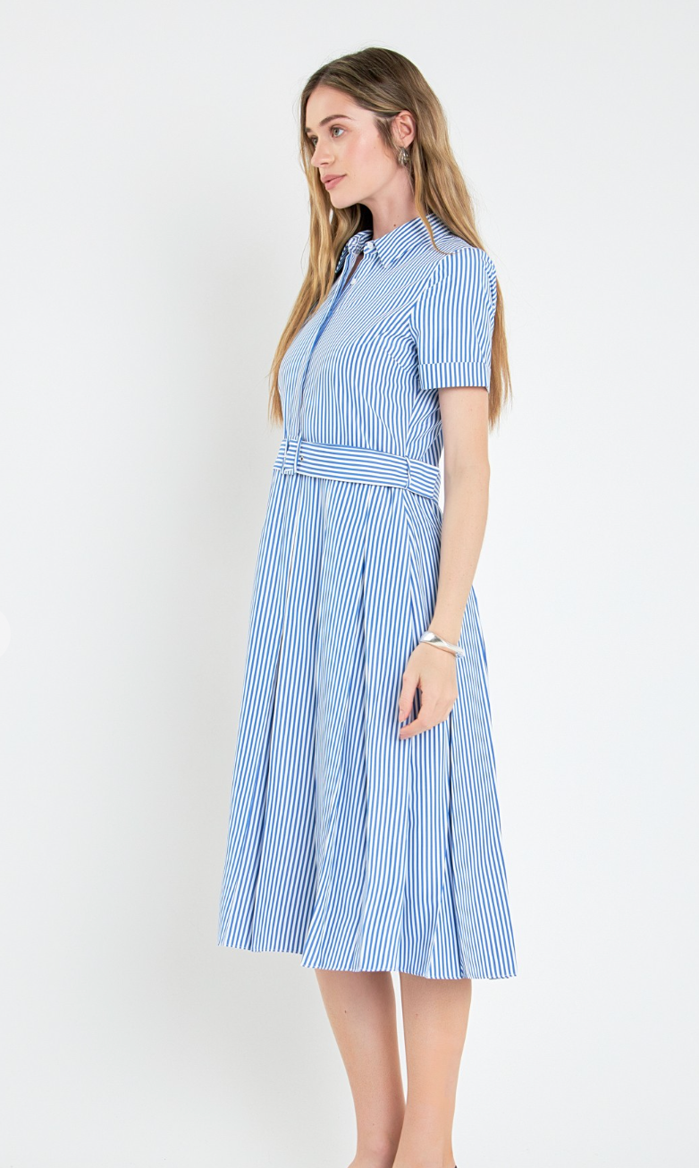 Striped Belted Midi Dress