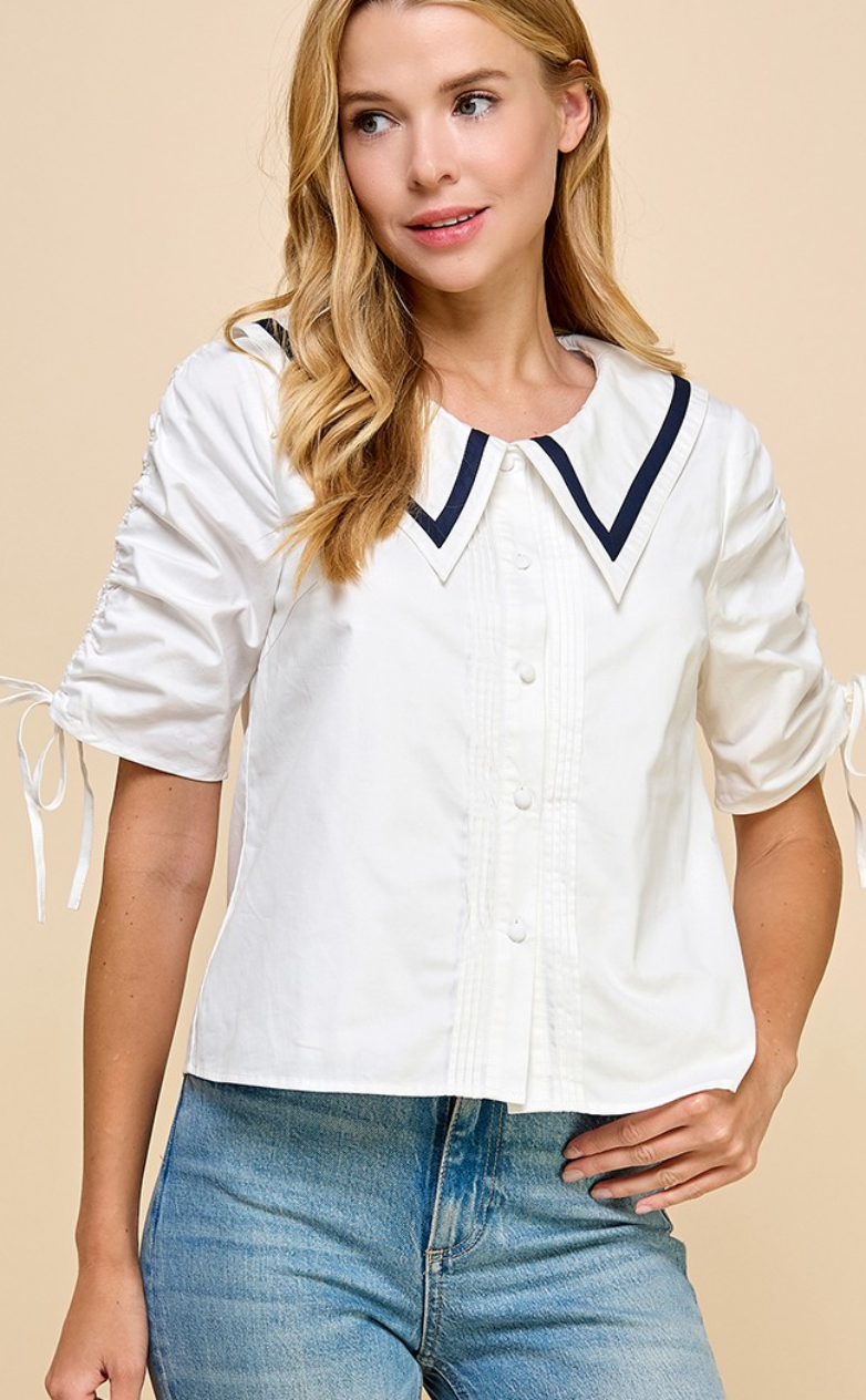 Square Neckline Button Down Top