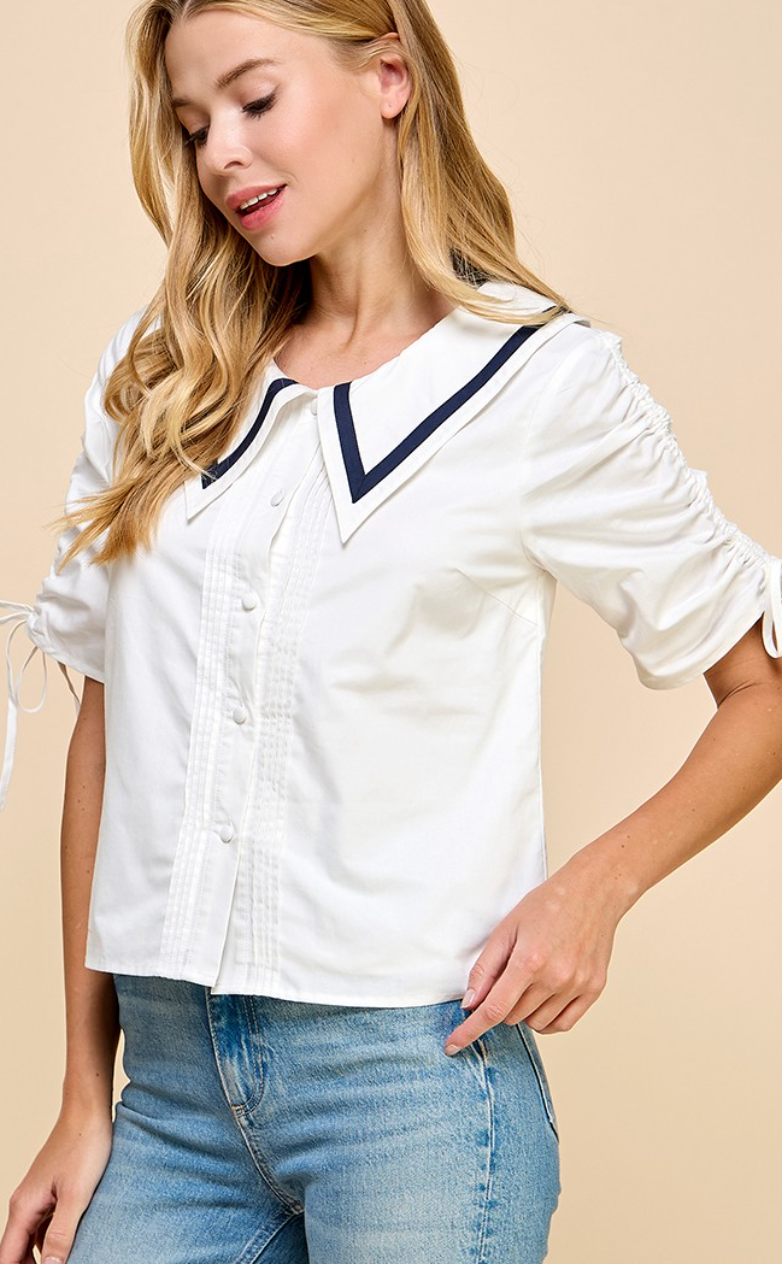 Square Neckline Button Down Top