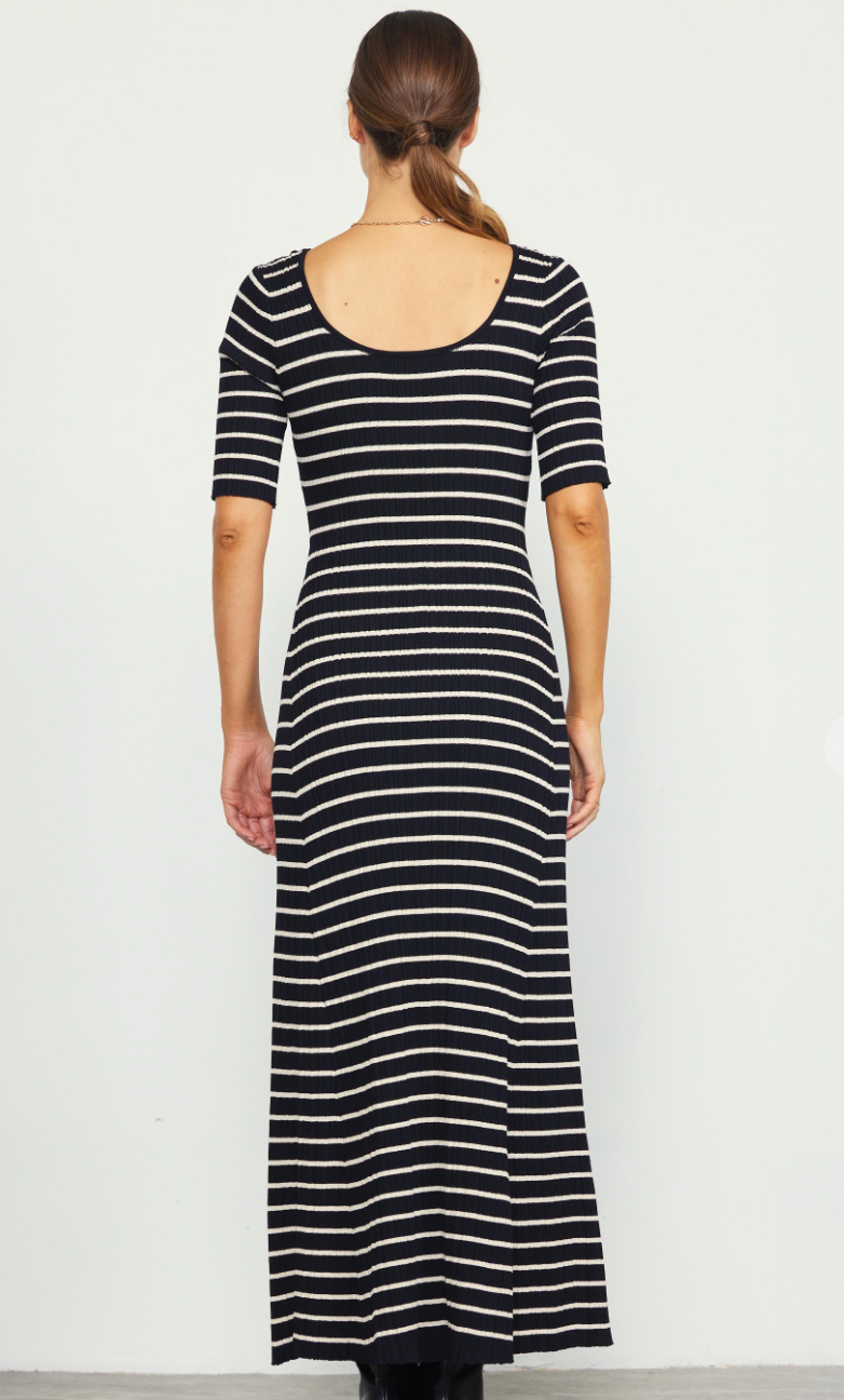 Striped Short Sleeve Knit Maxi Dress