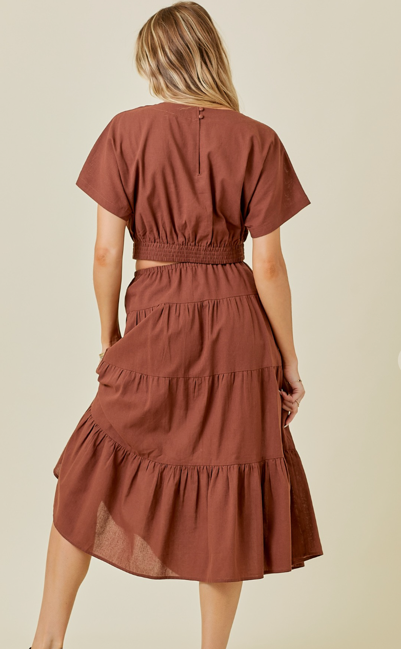 Linen High Waist Tiered Maxi Skirt (Set)