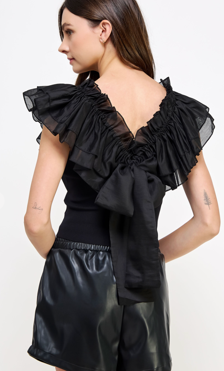 Back Tie Organza Sleeve Top