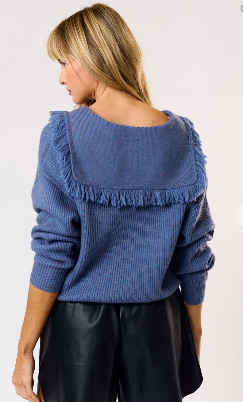 Frayed Hem Collared Sweater