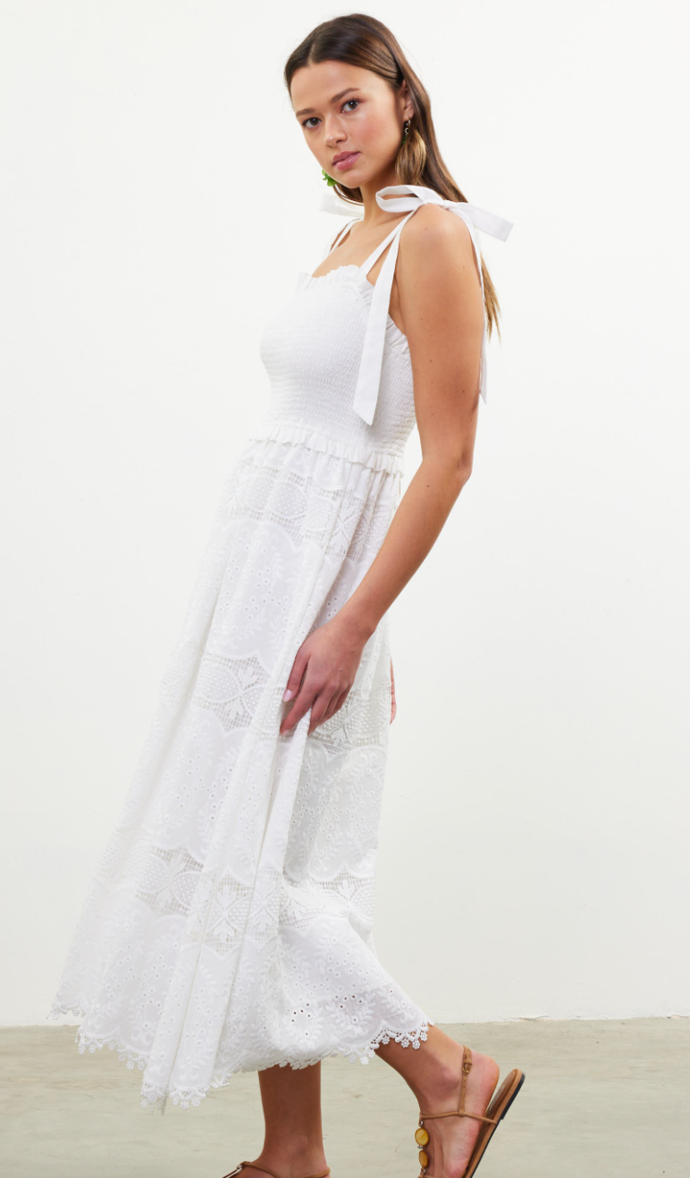 Tie Shoulder Lace Midi Dress Charming Oaks Tie Shoulder Lace Midi Dress Charming Oaks