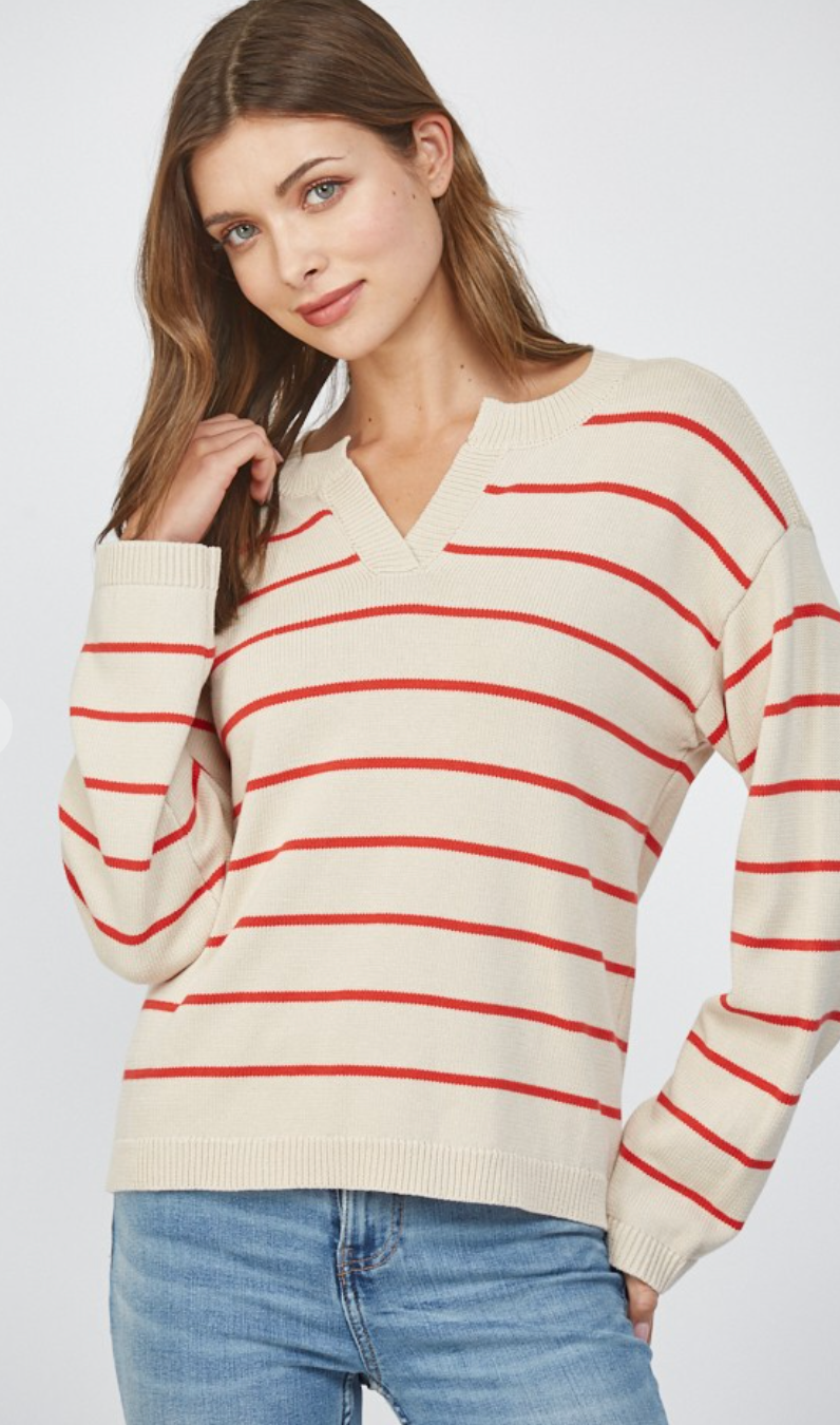 Stripe Split Neck Sweater