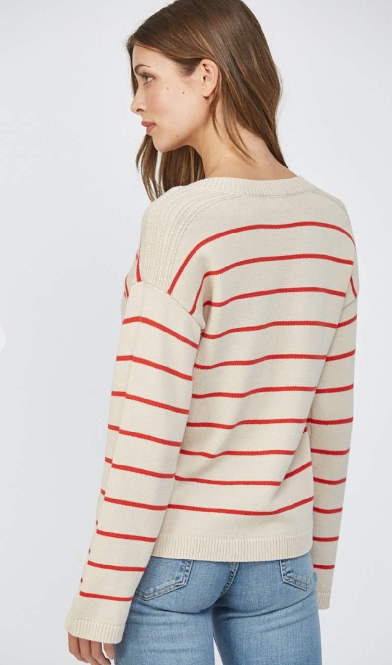 Stripe Split Neck Sweater