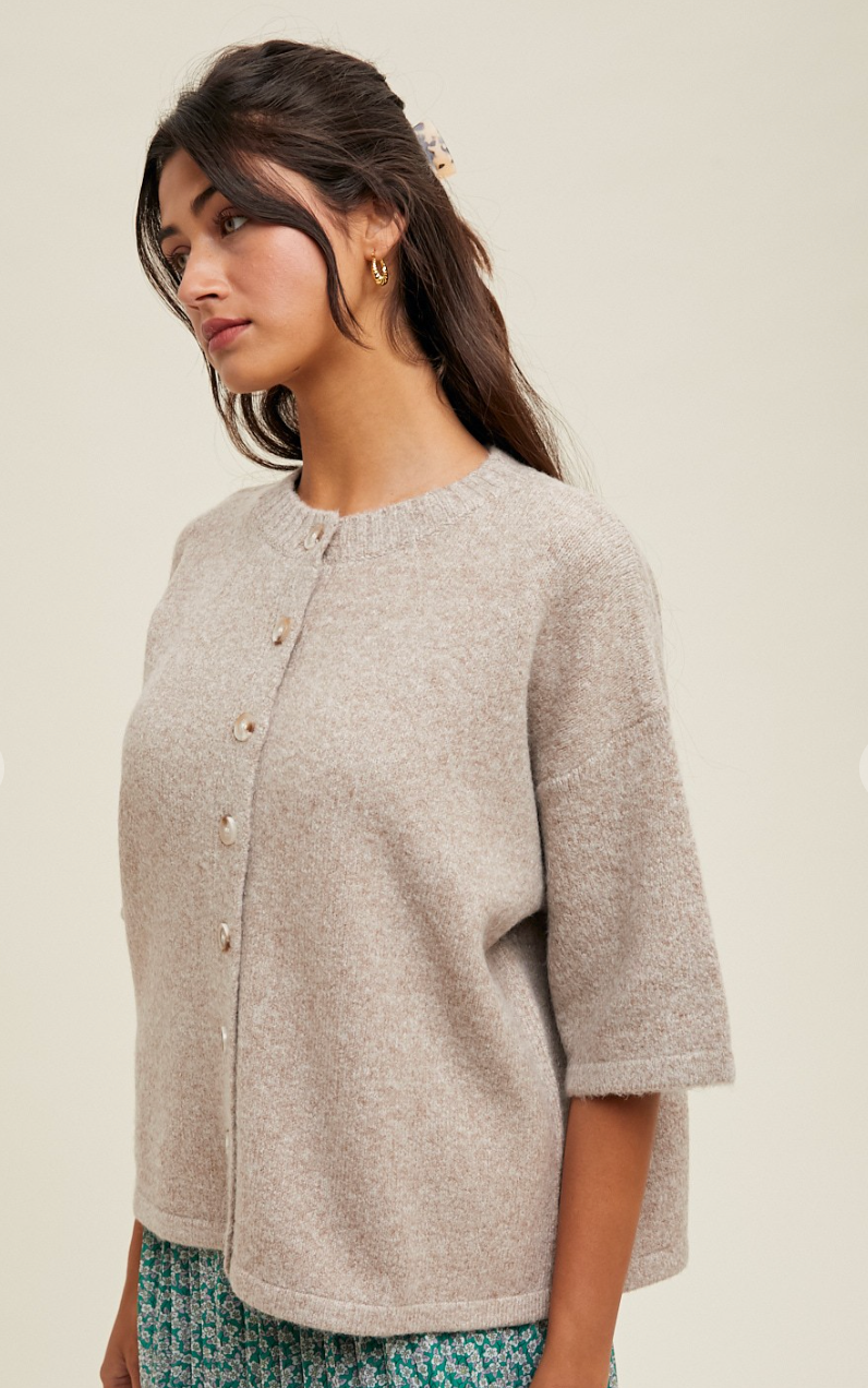 Brushed 1/2 Sleeve Button Up Sweater