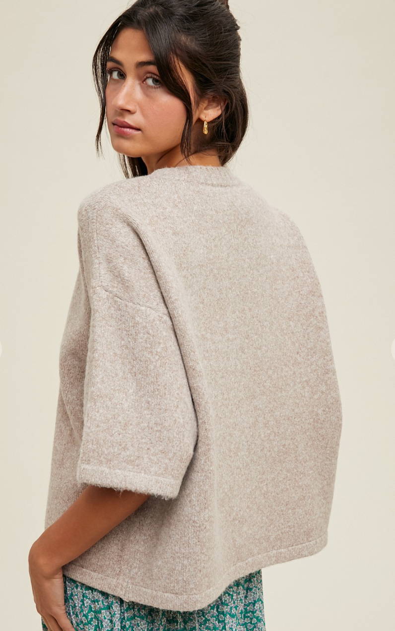 Brushed 1/2 Sleeve Button Up Sweater