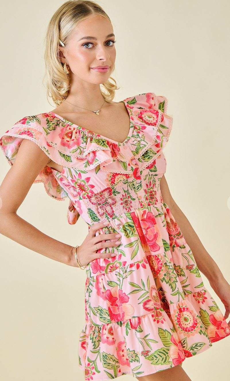 Ruffle Floral Mini Dress
