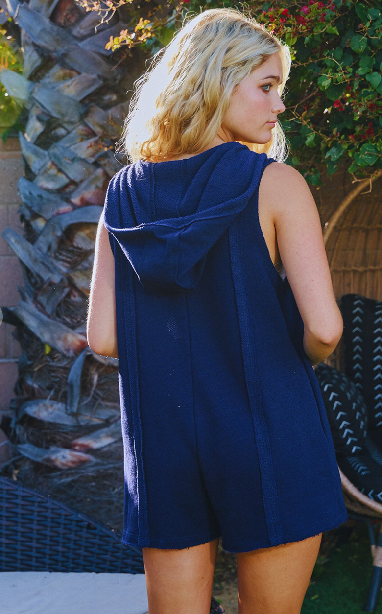 Sleeveless Zip Up Front Hoodie Romper