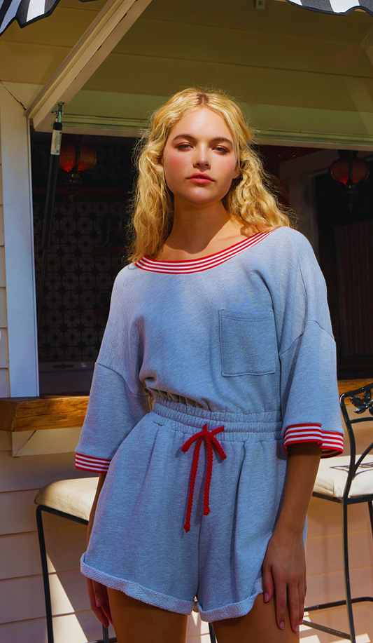 Ribbed Band Terry Romper