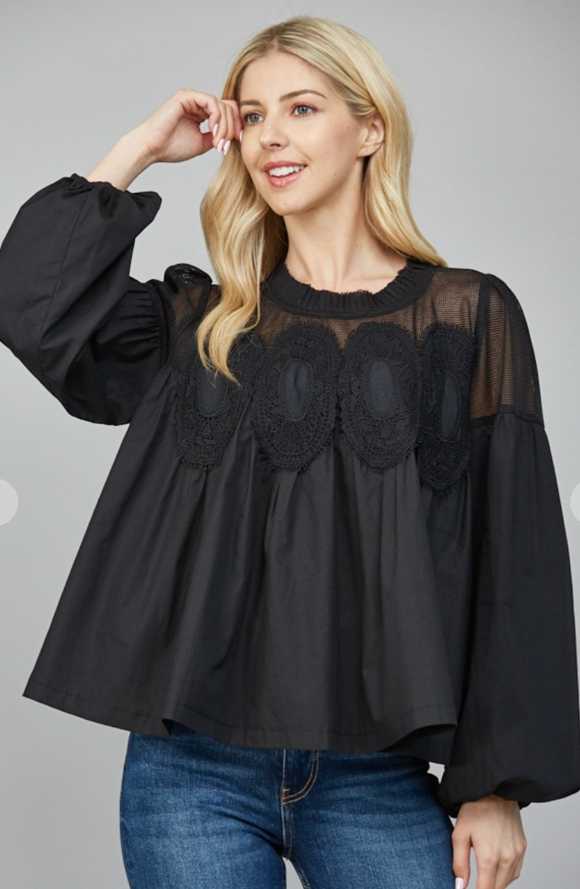 Lace Applique Long Sleeve Blouse