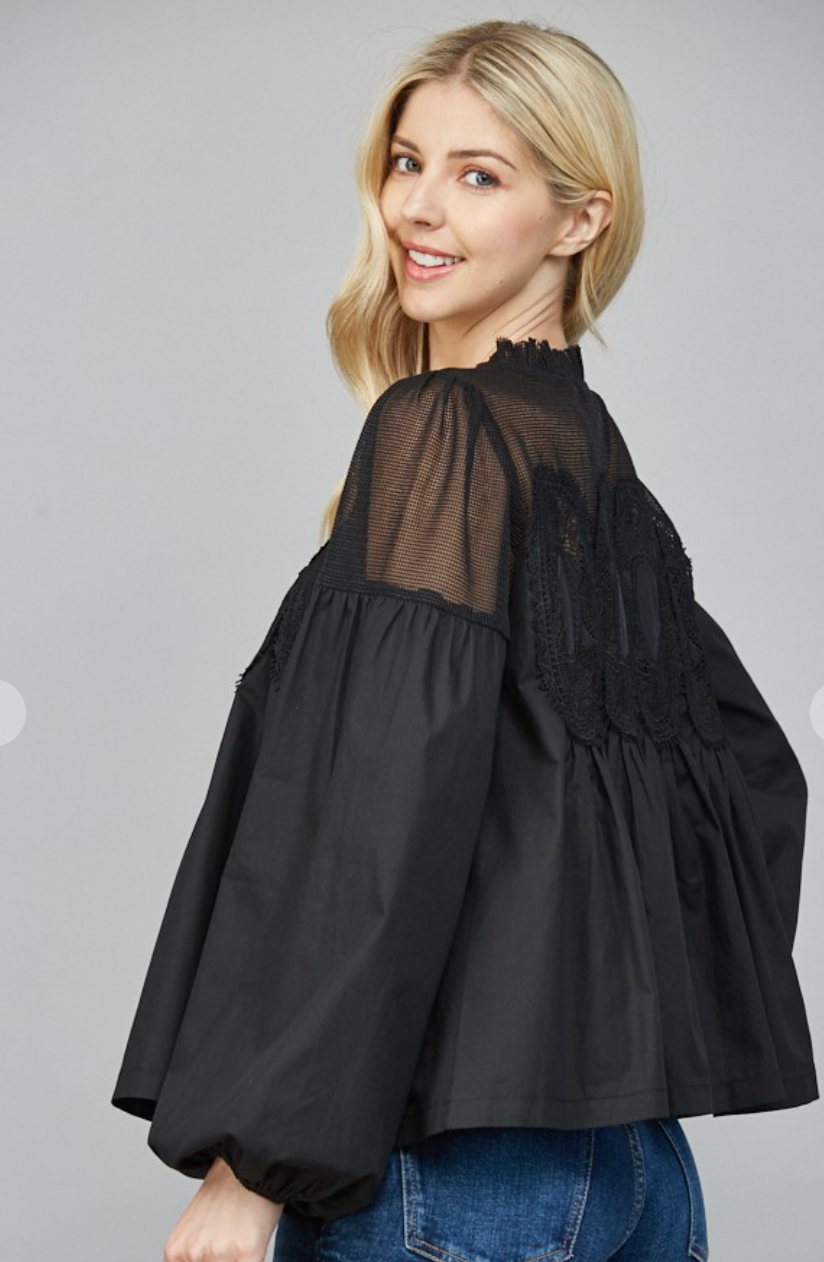 Lace Applique Long Sleeve Blouse