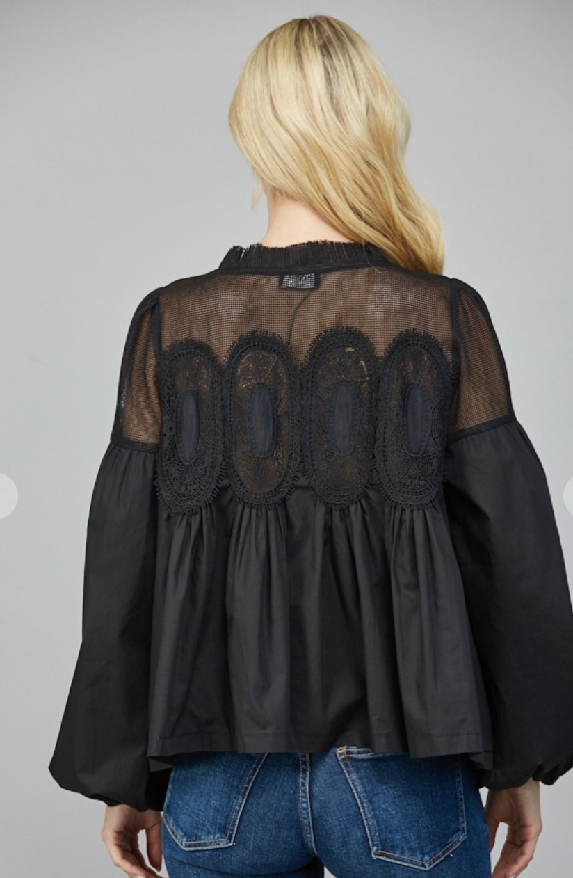 Lace Applique Long Sleeve Blouse