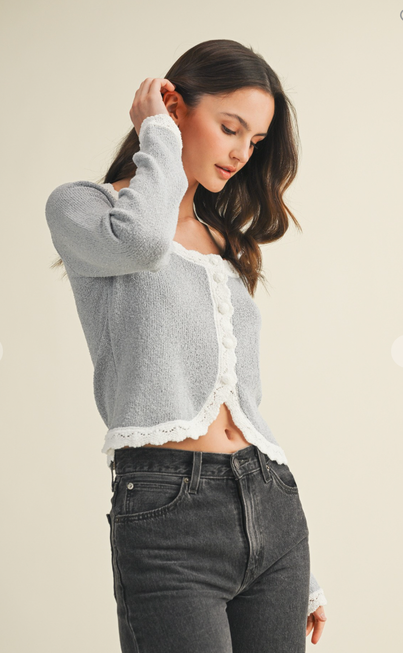 Scoop Neck Scalloped Edge Cardigan