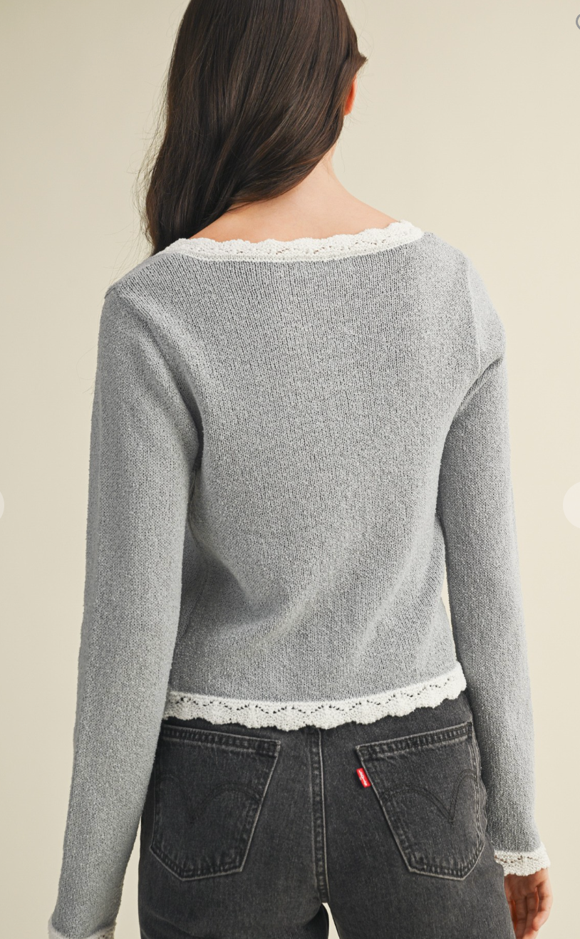 Scoop Neck Scalloped Edge Cardigan