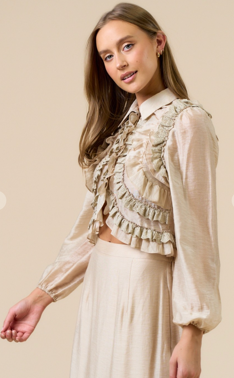 Ruffled Button Down Crop Blouse
