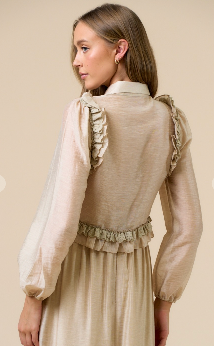 Ruffled Button Down Crop Blouse