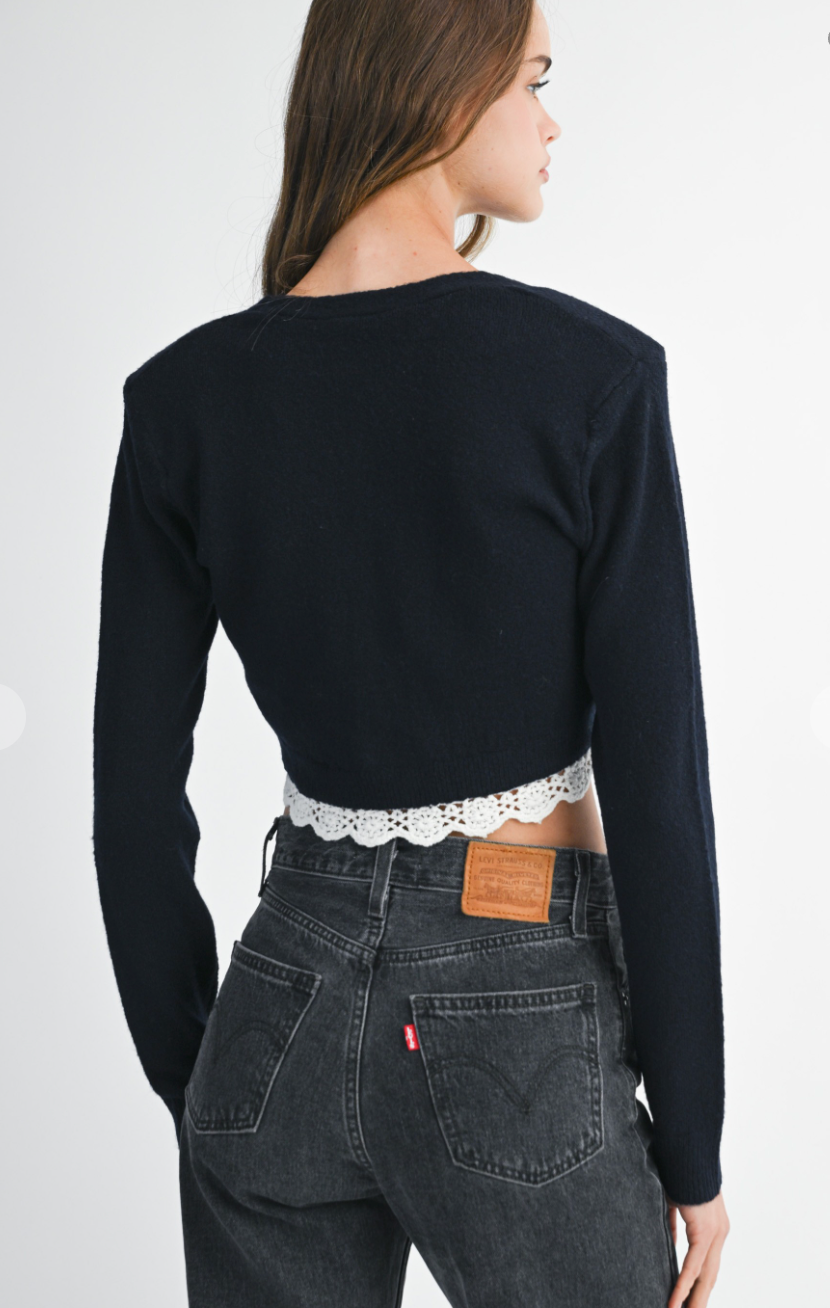 Lace Trim Cardigan Top