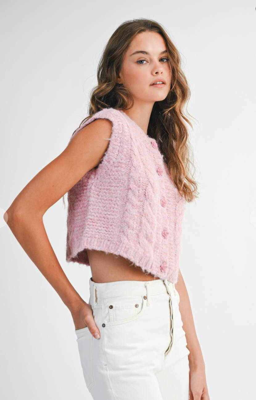 Rose Button Down Cable Knit Vest