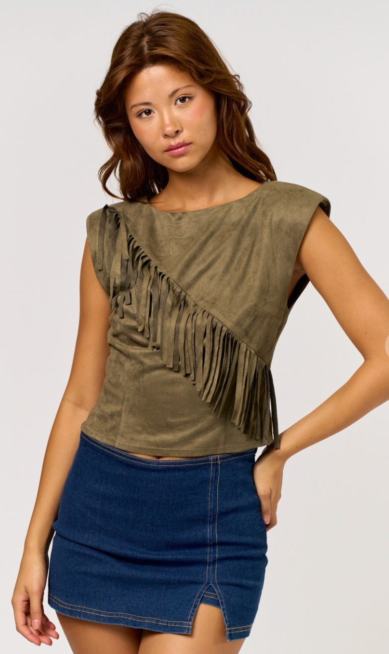 Suede Fringe Detail Top