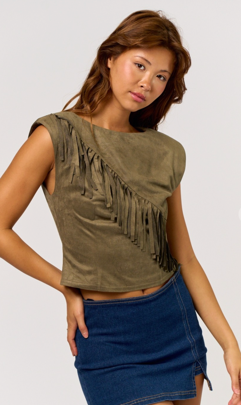 Suede Fringe Detail Top
