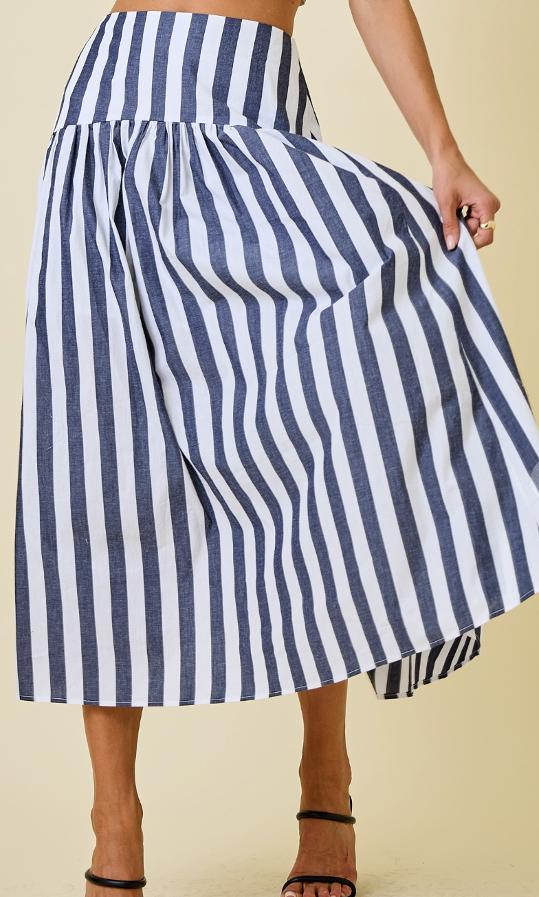 Stripe Flared Maxi Skirt