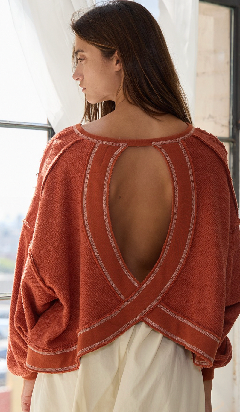 Reverse Stitch Open Back Top
