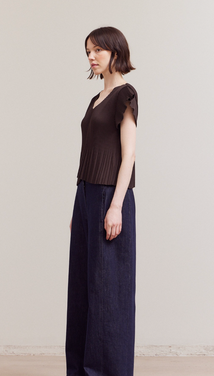 Wrinkled Pleats Ruffle Top