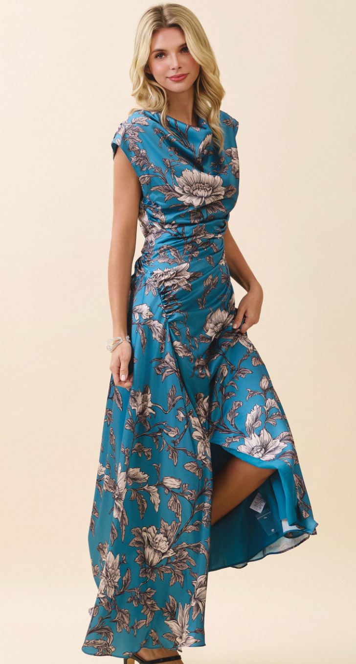 Cowl Neck Ruched Maxi Dress