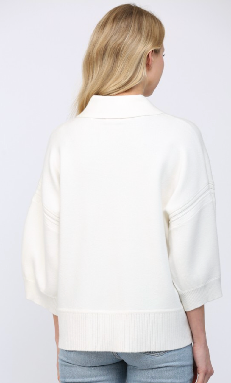 Striped V Neck 3/4 Sleeve Sweater