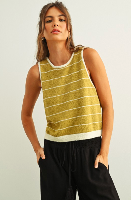Short Sleeve Wide Pinstriped Knitted Top
