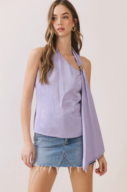 Ring Accent Scarf Open Back Halter Top