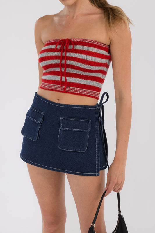 Striped Drawstring Tube Top