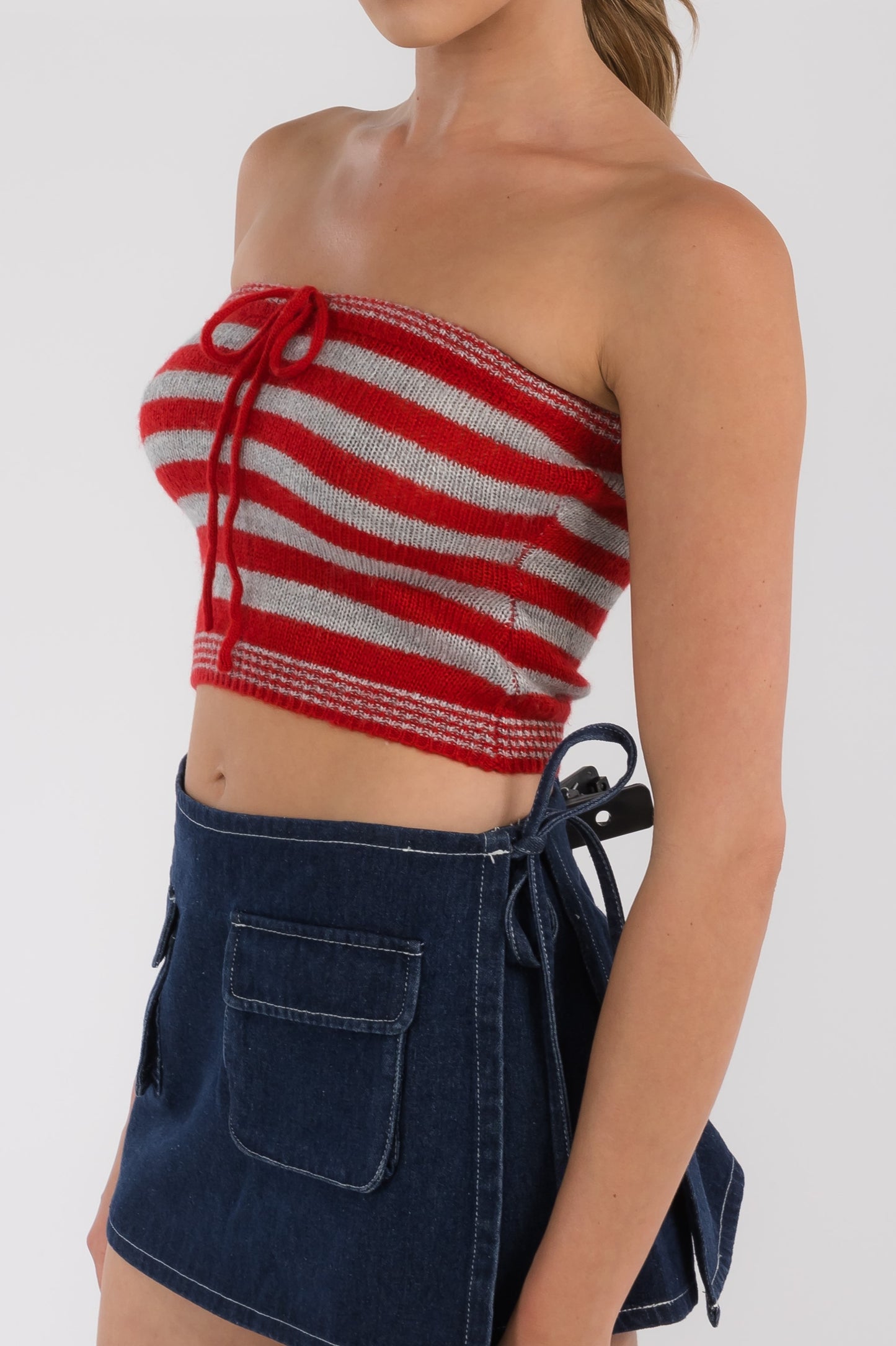 Striped Drawstring Tube Top