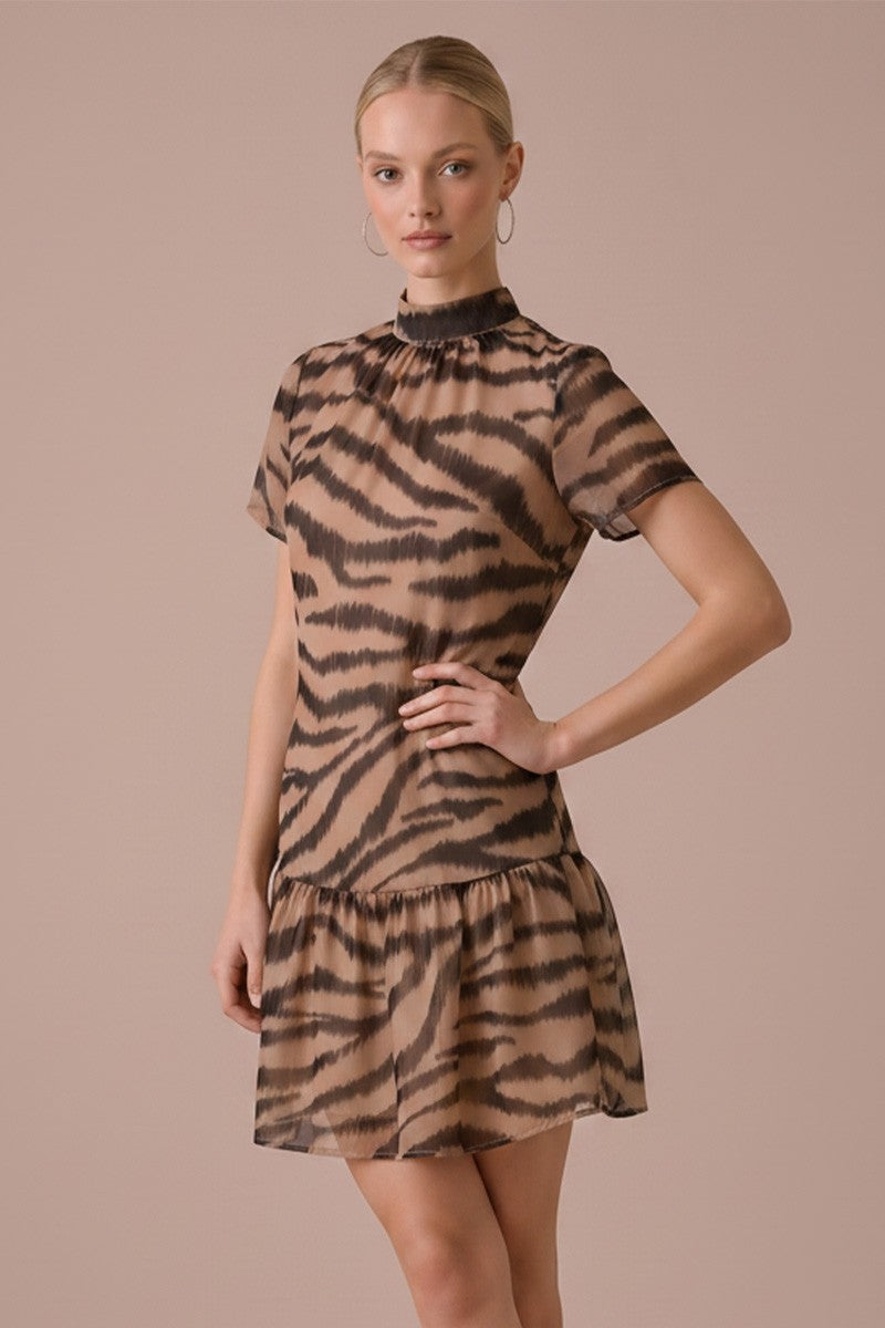Organza Mock Neck Mini Dress