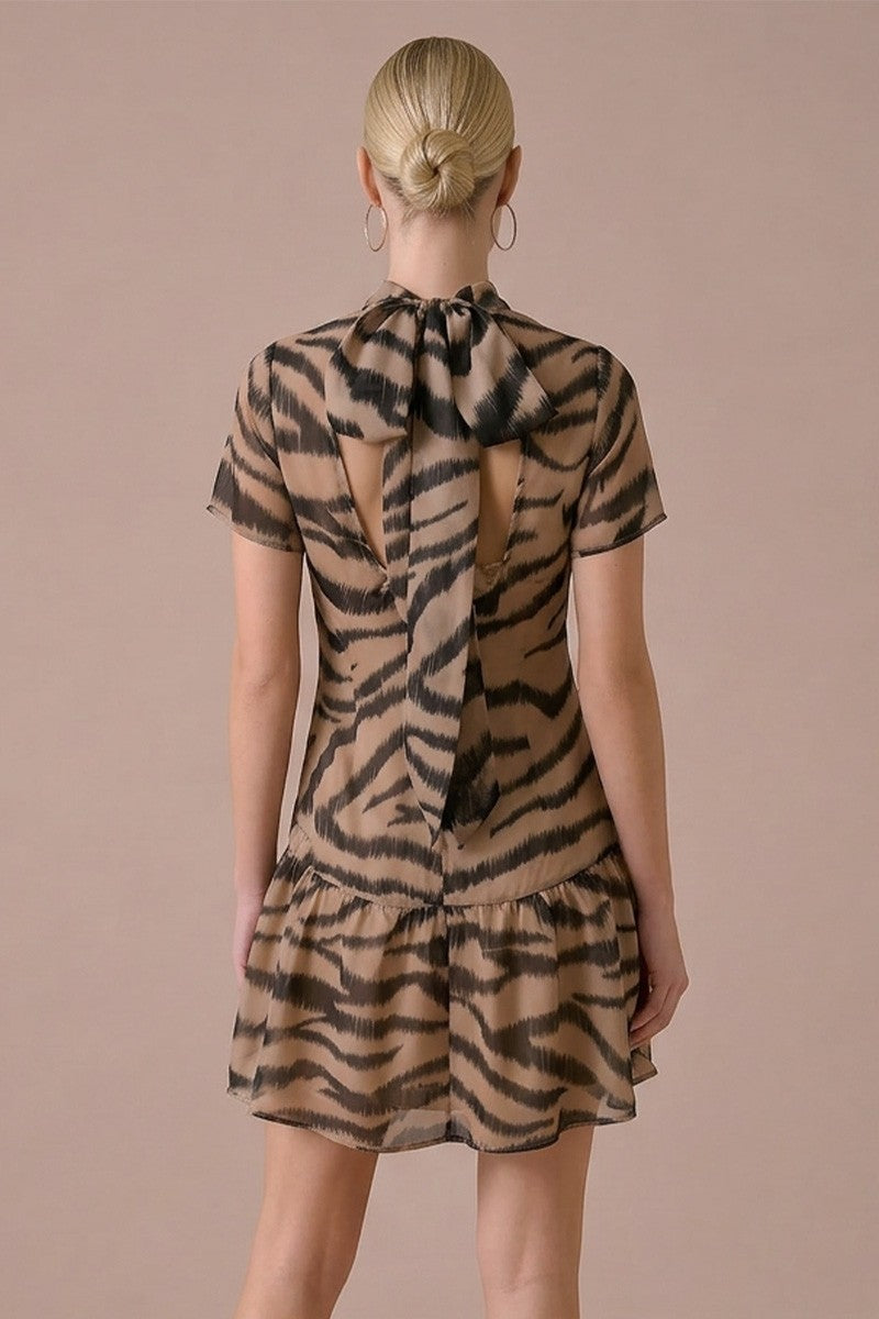 Organza Mock Neck Mini Dress
