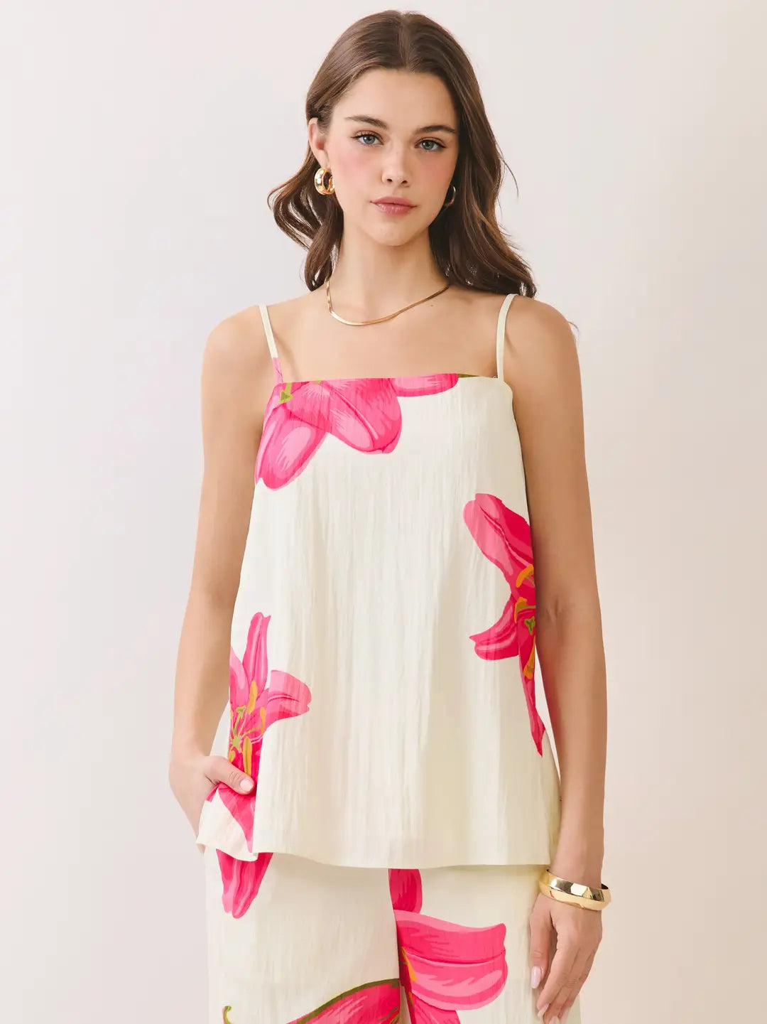 Floral Print Side Zipper Cami Top