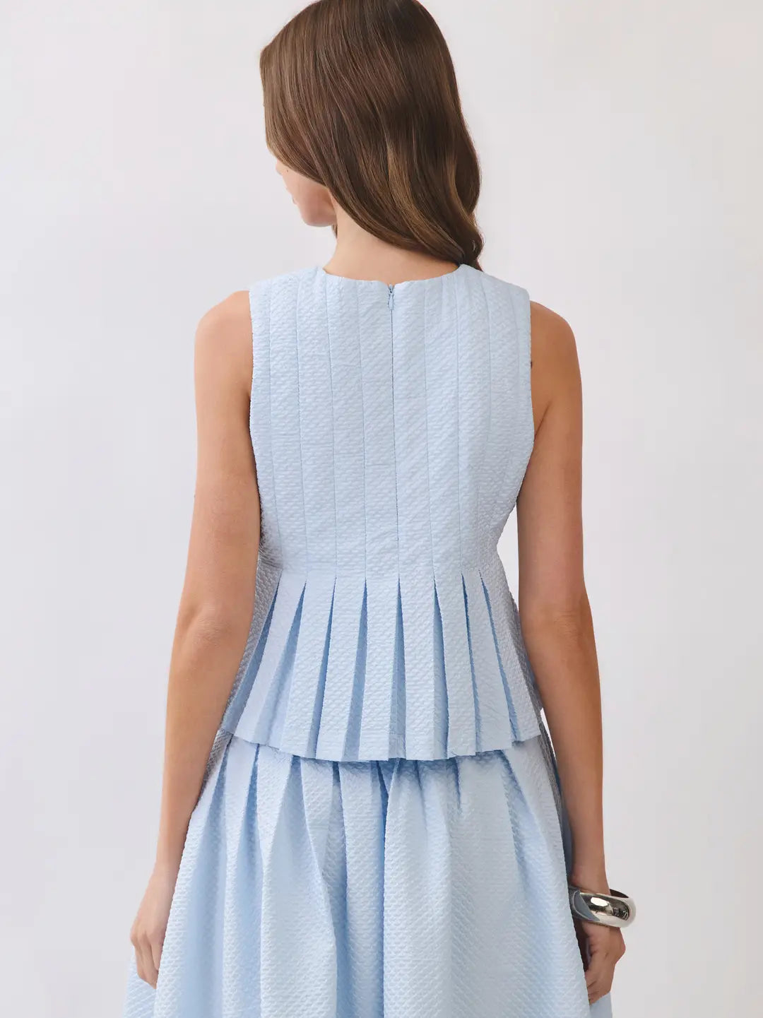 Textured Pleated Detail Peplum Top