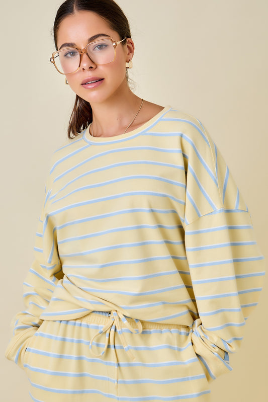 Striped Terry Loose Fit Lounge Sweatshirt