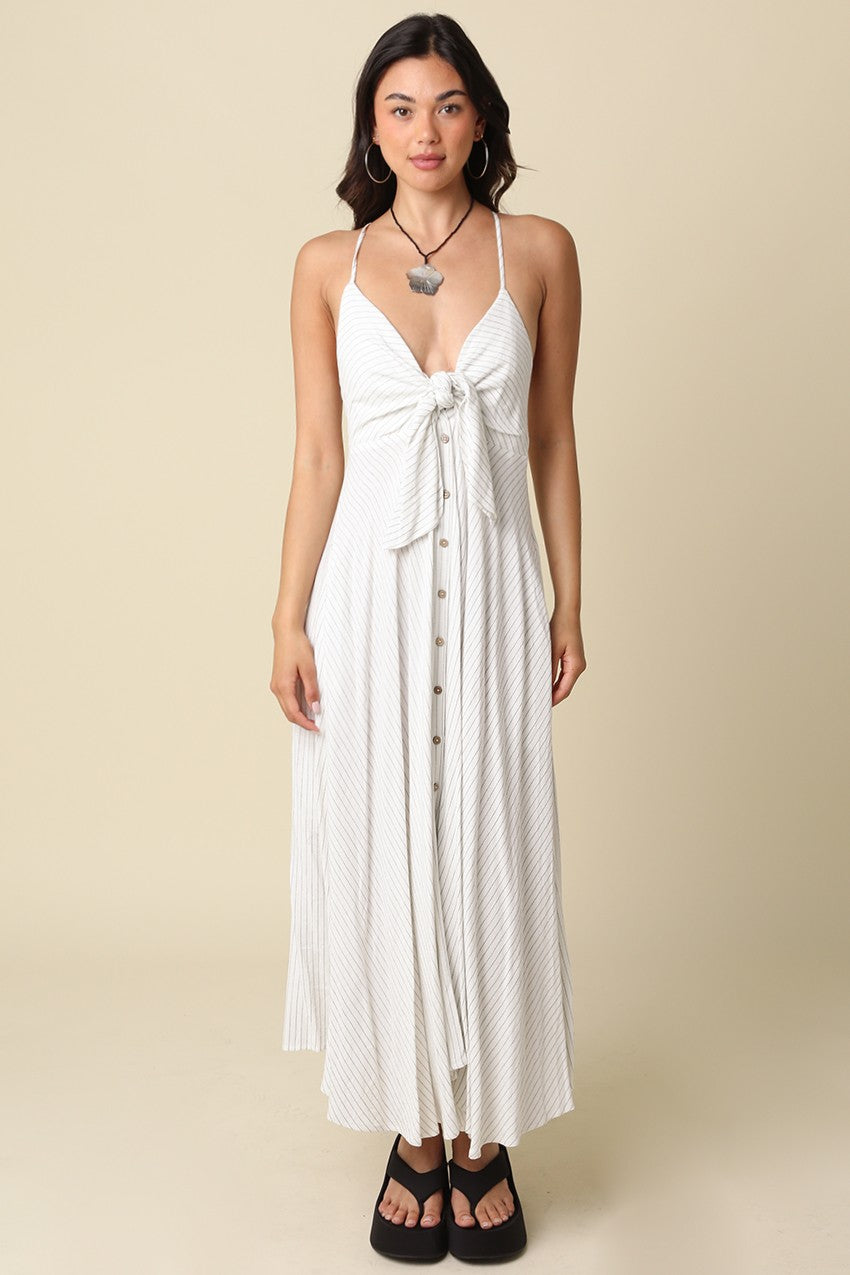 Belle Stripe Front-tie Maxi Dress