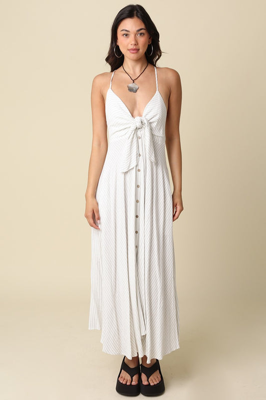 Belle Stripe Front-tie Maxi Dress
