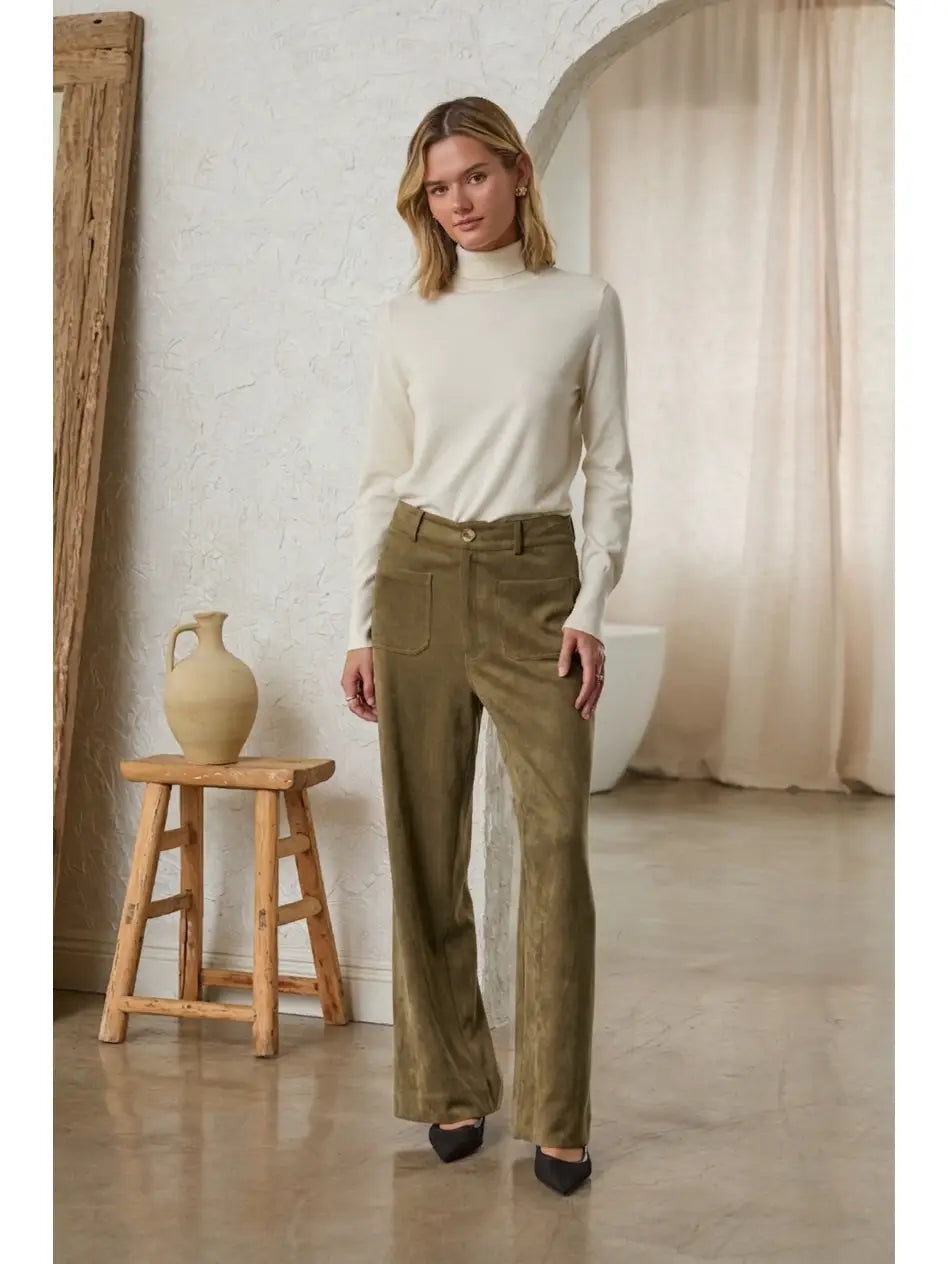 Faux Suede Wide Leg Pants with Front Pockets
