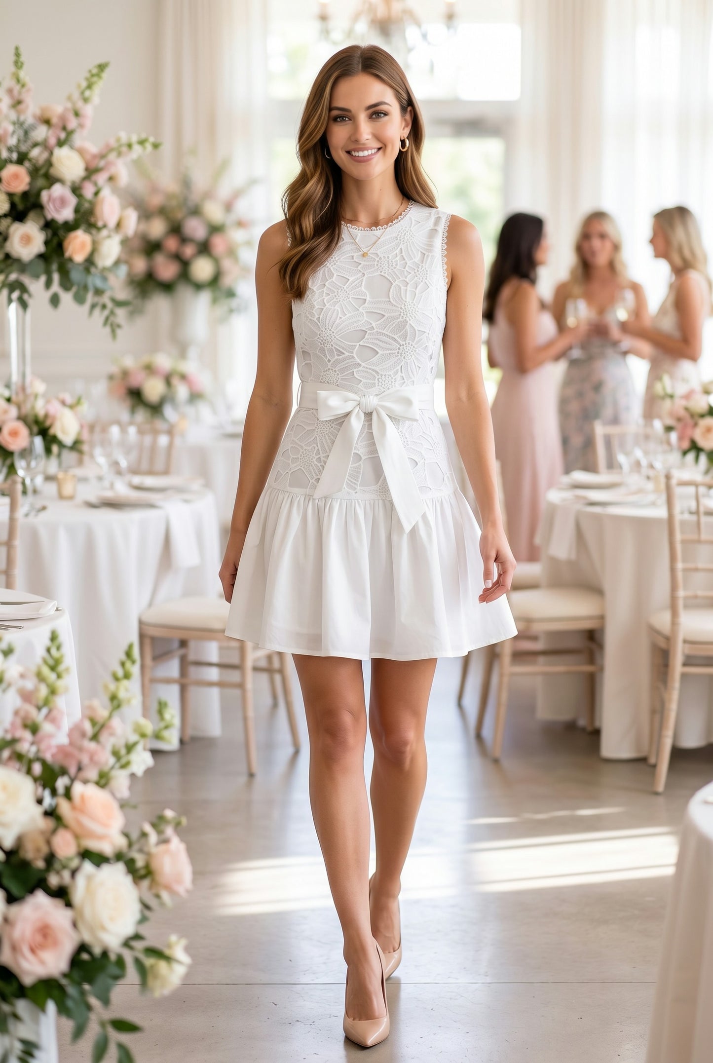 Floral Lace Mini Dress With Belt Strap