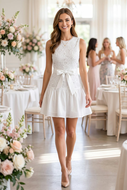 Floral Lace Mini Dress With Belt Strap