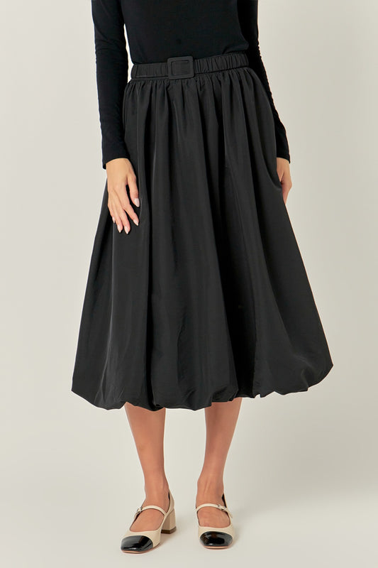 Belted Blouson Midi Skirt