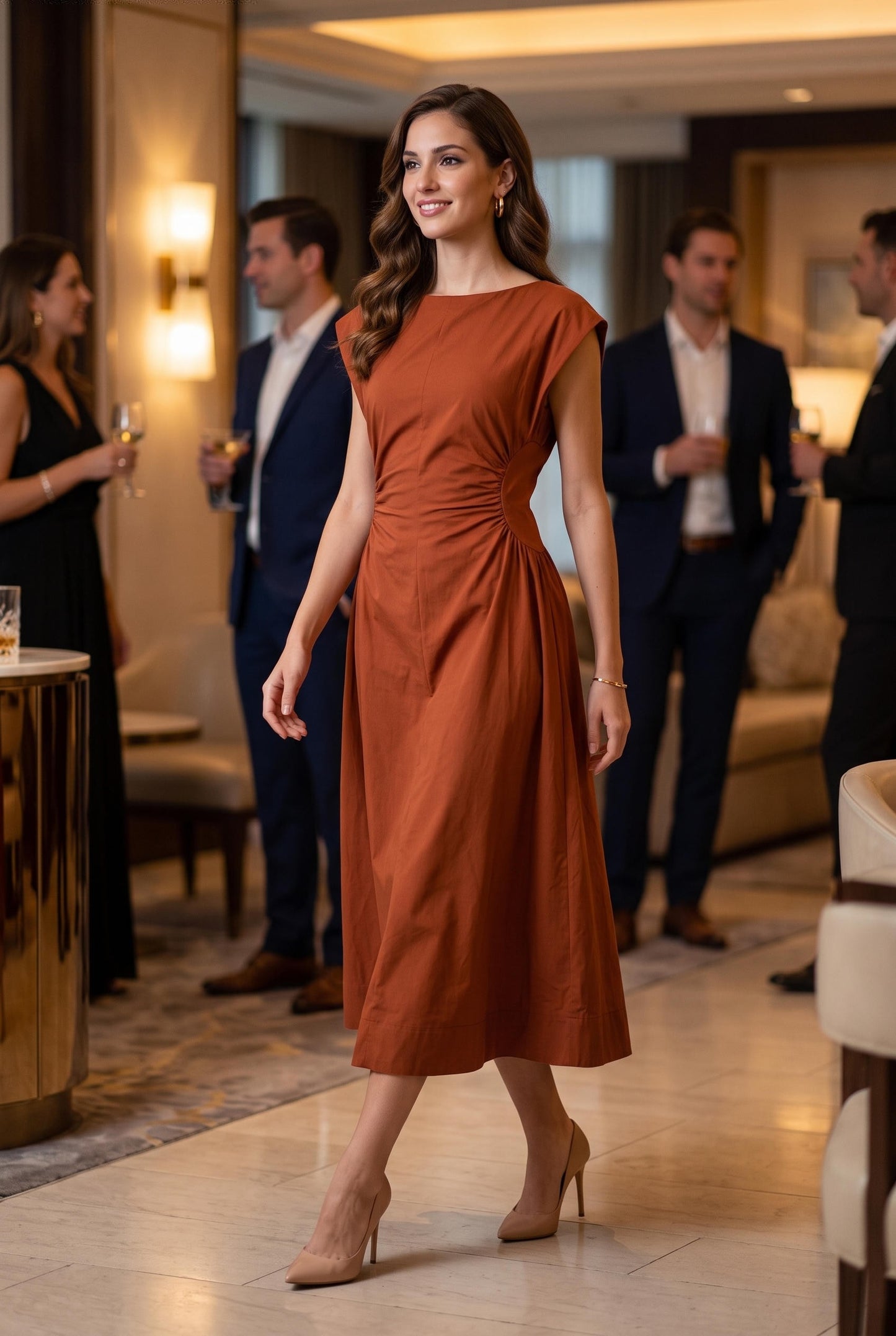 Ruched Waist Midi Dress